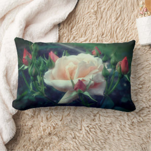 Dreamy Peach Rose And Buds Lumbar Cushion