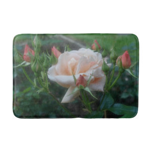 Dreamy Peach Rose And Rosebuds Flower Bath Mat