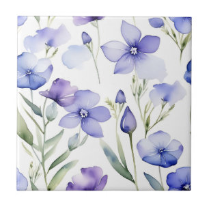 Dreamy Periwinkle Wildflowers Watercolor Ceramic Tile