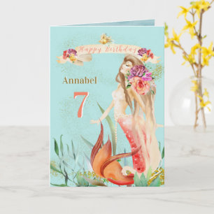 Dreamy personailsed watercolour Mermaid Birthday Card