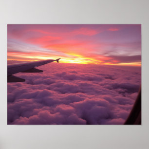 Dreamy Pink and Purple Sunset Clouds Airplane View Poster