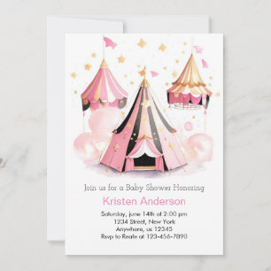 Dreamy Pink Big Top Circus Girl Baby Shower Invitation