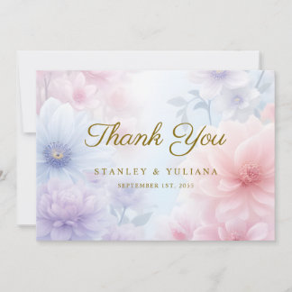 Dreamy Pink Blue Watercolor Fantasy Floral Fine Thank You Card