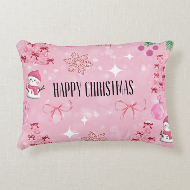 Dreamy Pink Christmas Pillow, Soft Girl Holiday❤️ Decorative Cushion (Front)