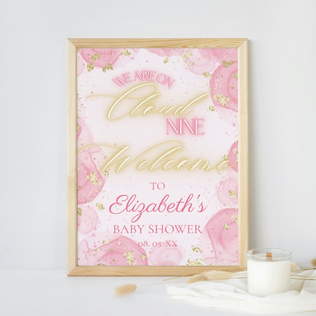 Dreamy Pink Cloud Nine Girl Baby Shower Welcome Poster (Creator Uploaded)