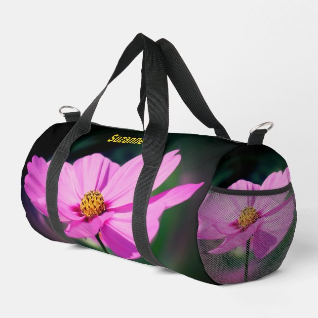 Dreamy Pink Cosmos Flower Personalised Duffle Bag (Right Corner)