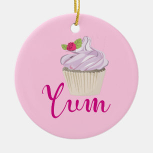 Dreamy Pink Cupcake with Raspberry Yum! Ceramic Ornament