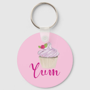 Dreamy Pink Cupcake with Raspberry Yum! Key Ring