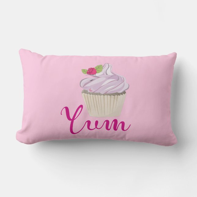 Dreamy Pink Cupcake with Raspberry Yum! Lumbar Cushion (Front)