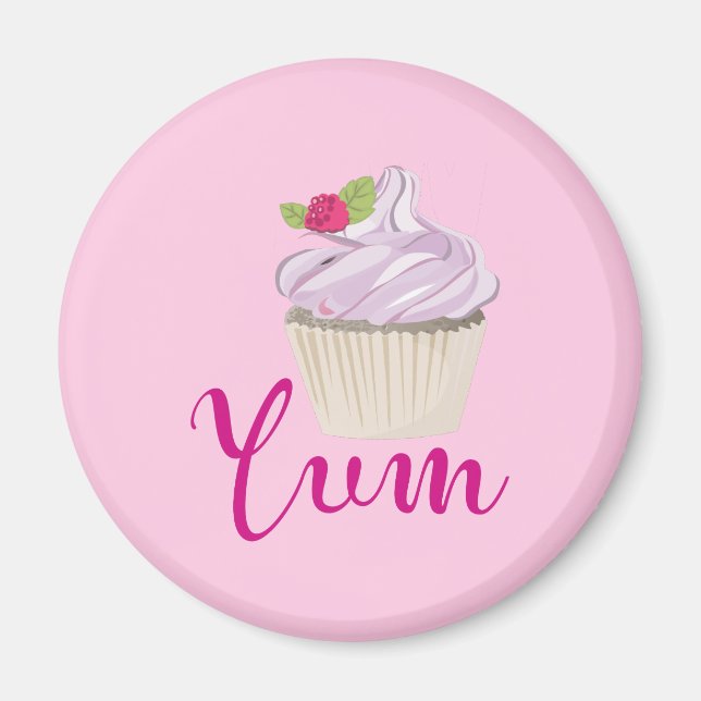 Dreamy Pink Cupcake with Raspberry Yum! Magnet (Front)