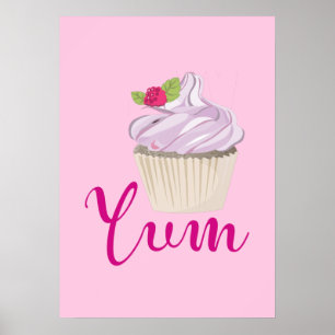 Dreamy Pink Cupcake with Raspberry Yum! Poster