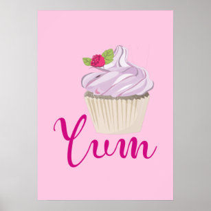 Dreamy Pink Cupcake with Raspberry Yum! Poster