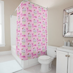 Dreamy Pink Cupcake with Raspberry Yum! Shower Curtain
