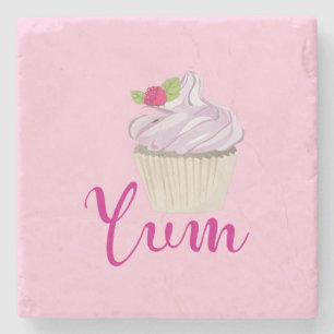 Dreamy Pink Cupcake with Raspberry Yum! Stone Coaster