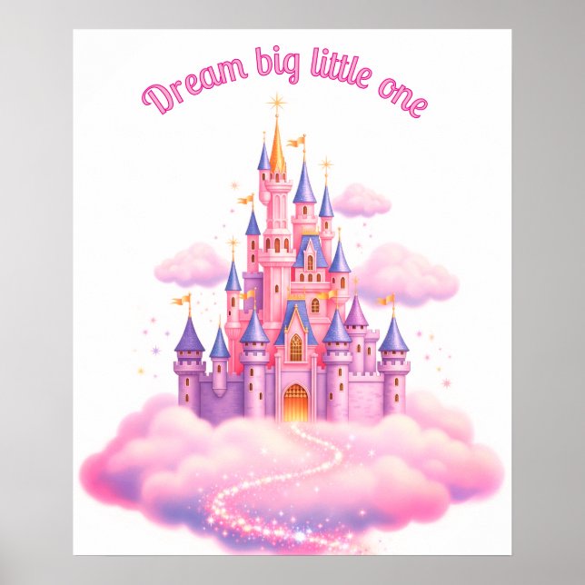 Dreamy Pink Fairytale Castle, Custom Nursery Poster (Front)
