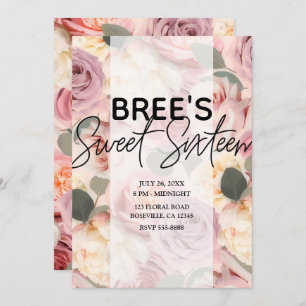 Dreamy Pink Floral Elegant Shabby Chic Sweet 16  Invitation