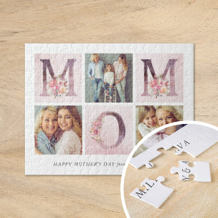 Dreamy Pink Floral MOM Photo Collage Mother's Day Jigsaw Puzzle