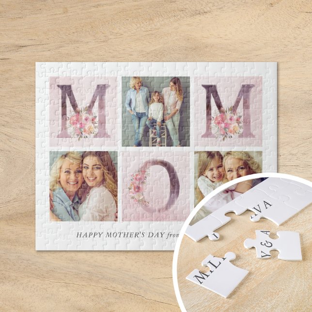 Dreamy Pink Floral MOM Photo Collage Mother's Day Jigsaw Puzzle (Creator Uploaded)