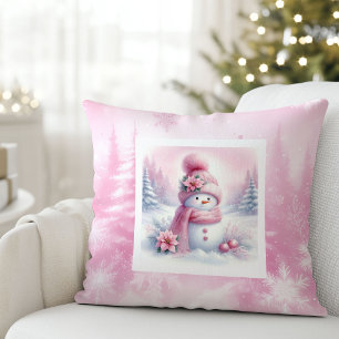 Dreamy Pink Forest Pillow Pinkmas Snowman Gift