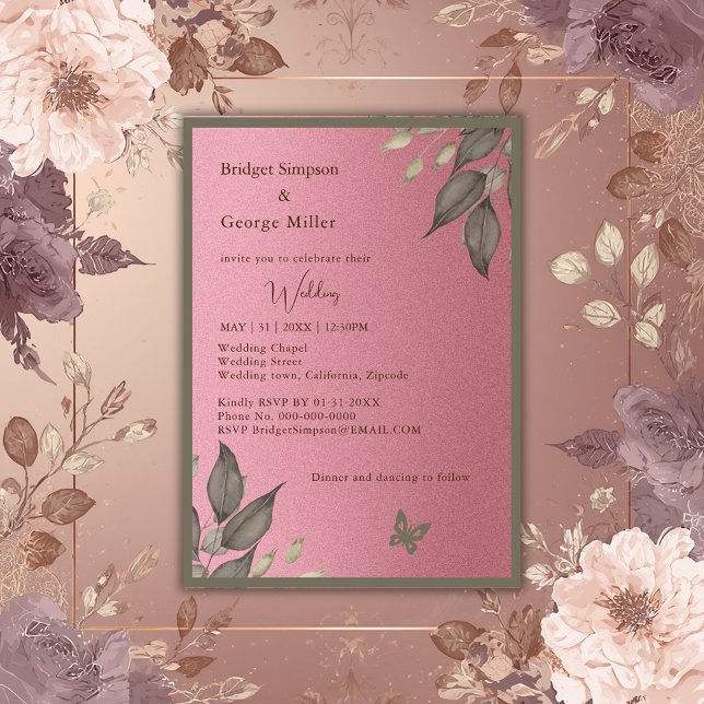 dreamy pink glitter foliage wedding invitation (Creator Uploaded)