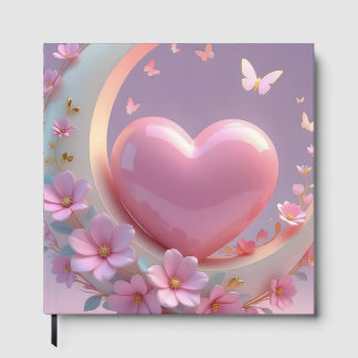 Dreamy Pink Heart, Moon & Blossom Butterfly Guest Book