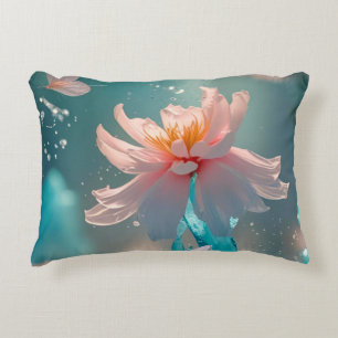 Dreamy Pink Lotus and Butterfly in Aqua Water Decorative Cushion