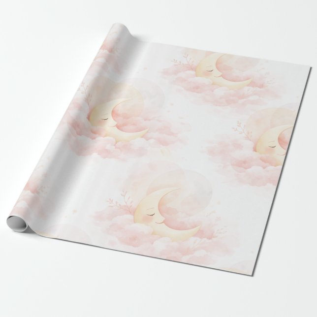 Dreamy Pink Moon Baby Shower Wrapping Paper, Cute  Paper (Unrolled)
