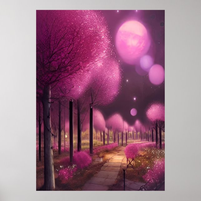 Dreamy Pink Nightscape Poster (Front)