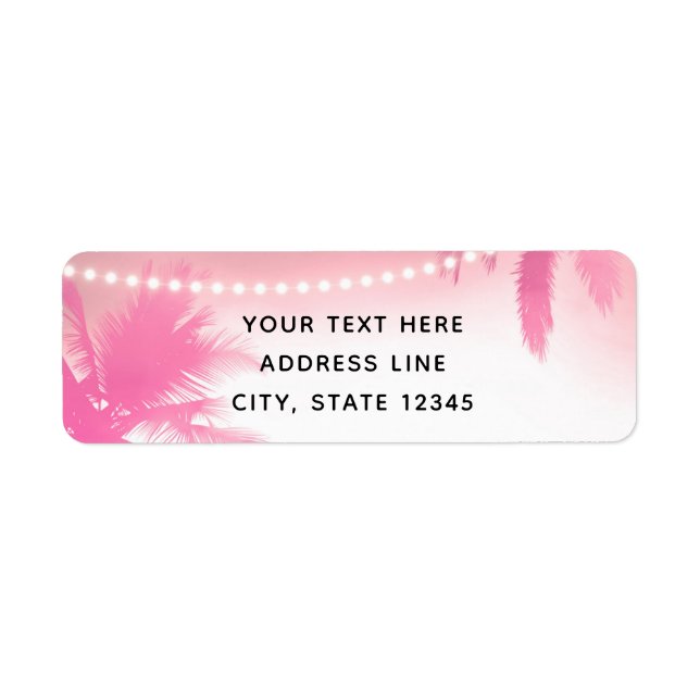 Dreamy Pink Palm Trees & String Lights Return Address Label (Front)