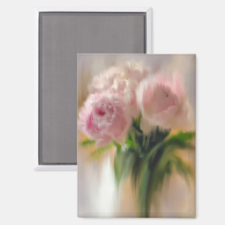 Dreamy Pink Peonies in White Vase Magnet