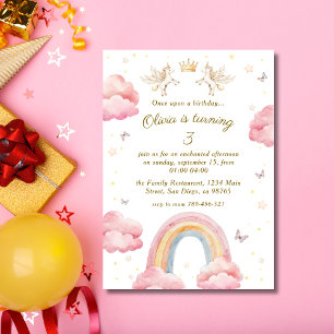 Dreamy Pink Rainbow Unicorn Birthday Invitation