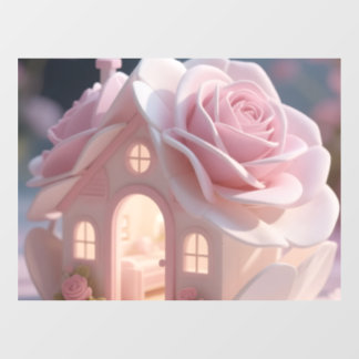 Dreamy Pink Rose Fairy House Magical Window Cling