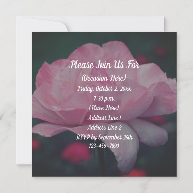Dreamy Pink Rose Floral  Invitation (Front)
