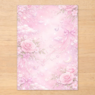 Dreamy Pink Rose Floral Pearls Bows Sparkle Pastel Acrylic Invitations