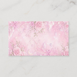 Dreamy Pink Rose Floral Pearls Bows Sparkles Enclosure Card