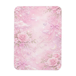 Dreamy Pink Rose Floral Pearls Bows Sparkles Magnet