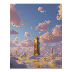 Dreamy Pink Sky Fantasy Tower Art Poster
