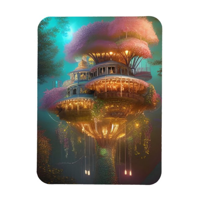 Dreamy Pink Treehouse Digital Art  Magnet (Vertical)