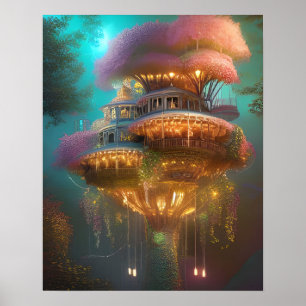 Dreamy Pink Treehouse Digital Art Poster
