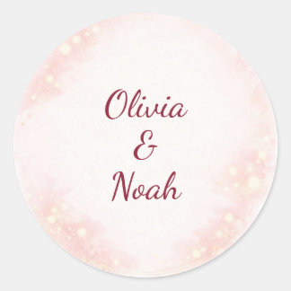 Dreamy Pink Watercolor Floral Wedding Favour Classic Round Sticker