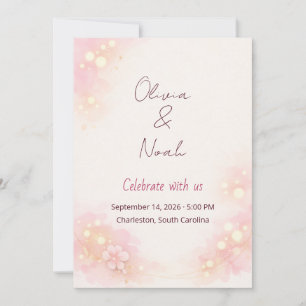 Dreamy Pink Watercolor Floral Wedding Invitation