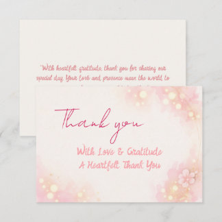Dreamy Pink Watercolor Floral Wedding Thank You Card