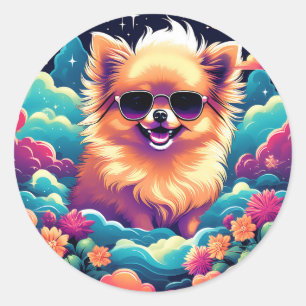 Dreamy Pomeranian Dog With Sunglasses Classic Round Sticker