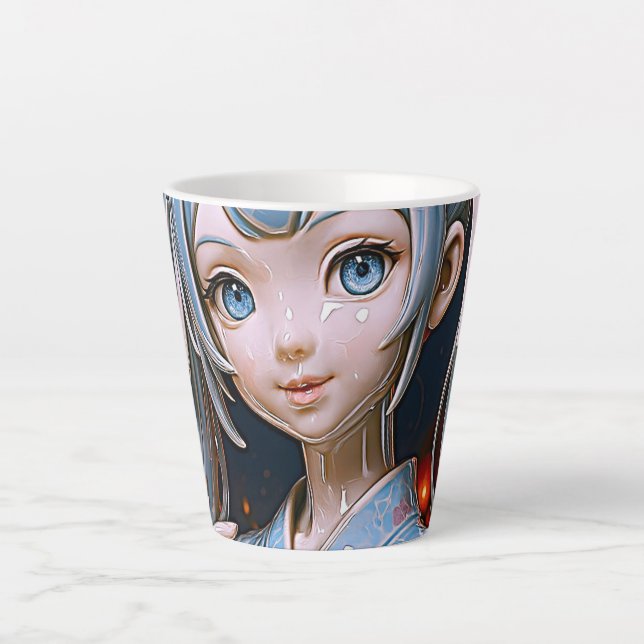 Dreamy Porcelain Anime Girl Latte Mug (Front)