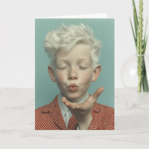 Dreamy Portrait of Child Blowing a Kiss Card