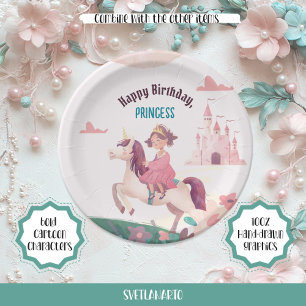 Dreamy Princess Riding Unicorn Paper Plate