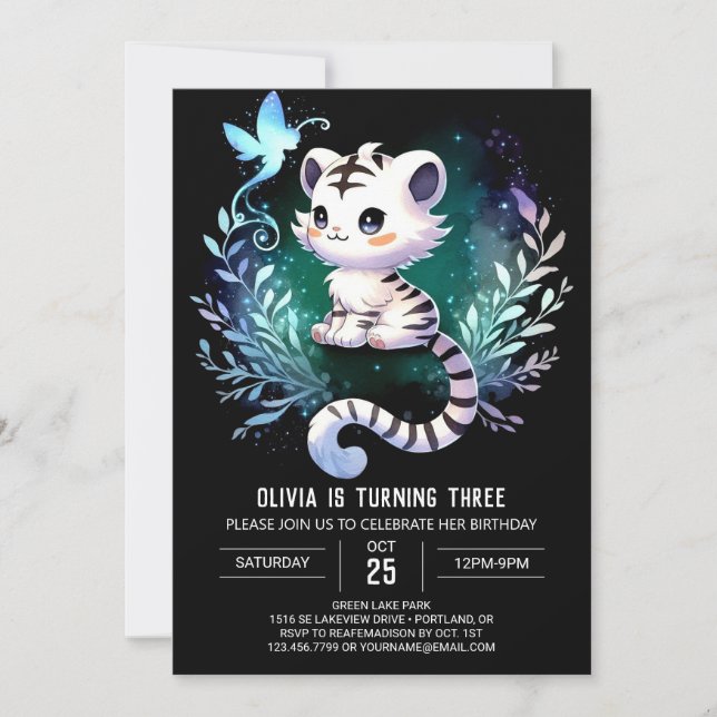 Dreamy Printable Tiger Birthday Invitation (Front)