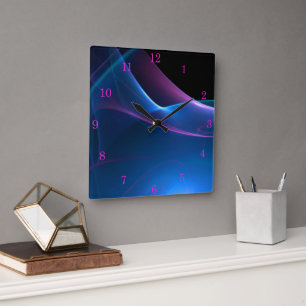 Dreamy Purple and Blue Sweep Fractal Square Wall Clock