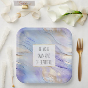 Dreamy Purple Blue Mist Gold Pearl  Paper Plate