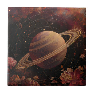 Dreamy Purple Cosmos Crystal Planet Ceramic Tile